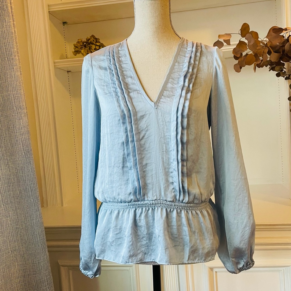 Michael Kors Blue V-Neck Peplum Long Sleeves Blouse size S